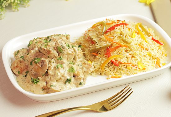 Creamy Mushroom Chicken With Vegetable Rice Recipe