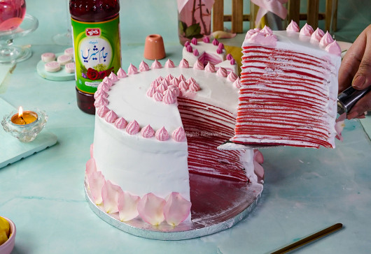 Jam-e-Shirin Pink Crepe Cake Recipe