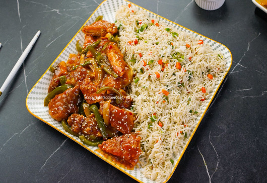 Spicy Schezwan Chicken with Flavorful Fried Rice Recipe