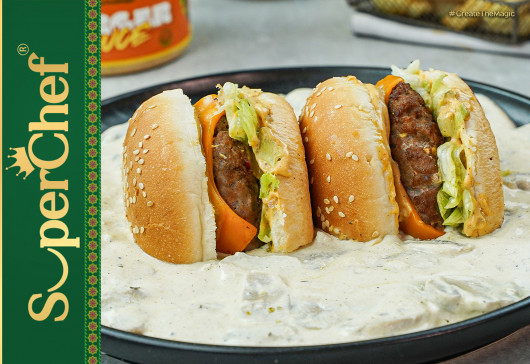 Beef Burger with Mushroom Sauce